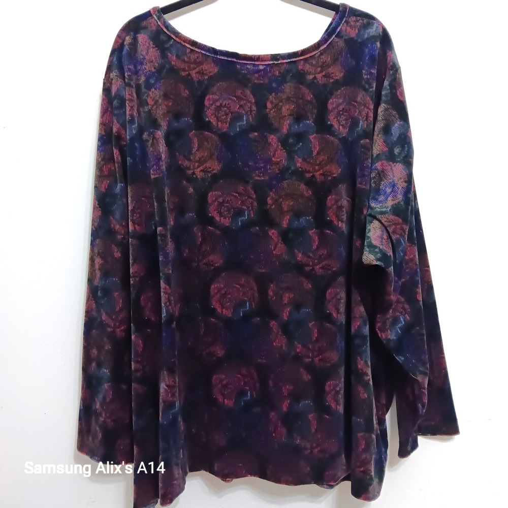 Woman Within Soft Velour Pullover Sweatshirt Top 4X Floral Multi Long Sleeve